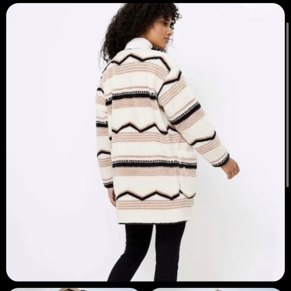 NWT Lou & Grey LOFT Sherpa Striped Jacket XS - Picture 2 of 7